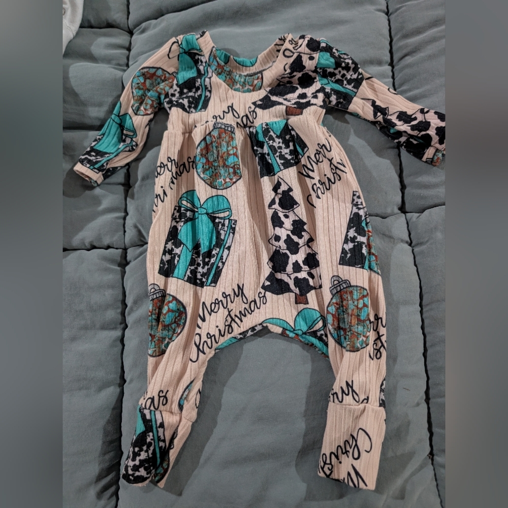 Festive Christmas Kids One Piece Western Handmade